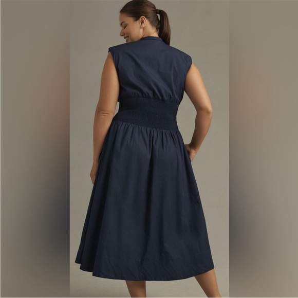 Anthropologie The Tommie Cap-Sleeve Smocked Front-Zip Shirt Dress Size L… - Picture 2 of 11